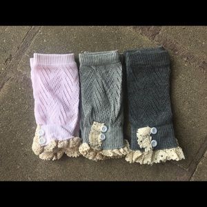 Knit Boot Cuffs with Buttons and Lace, new